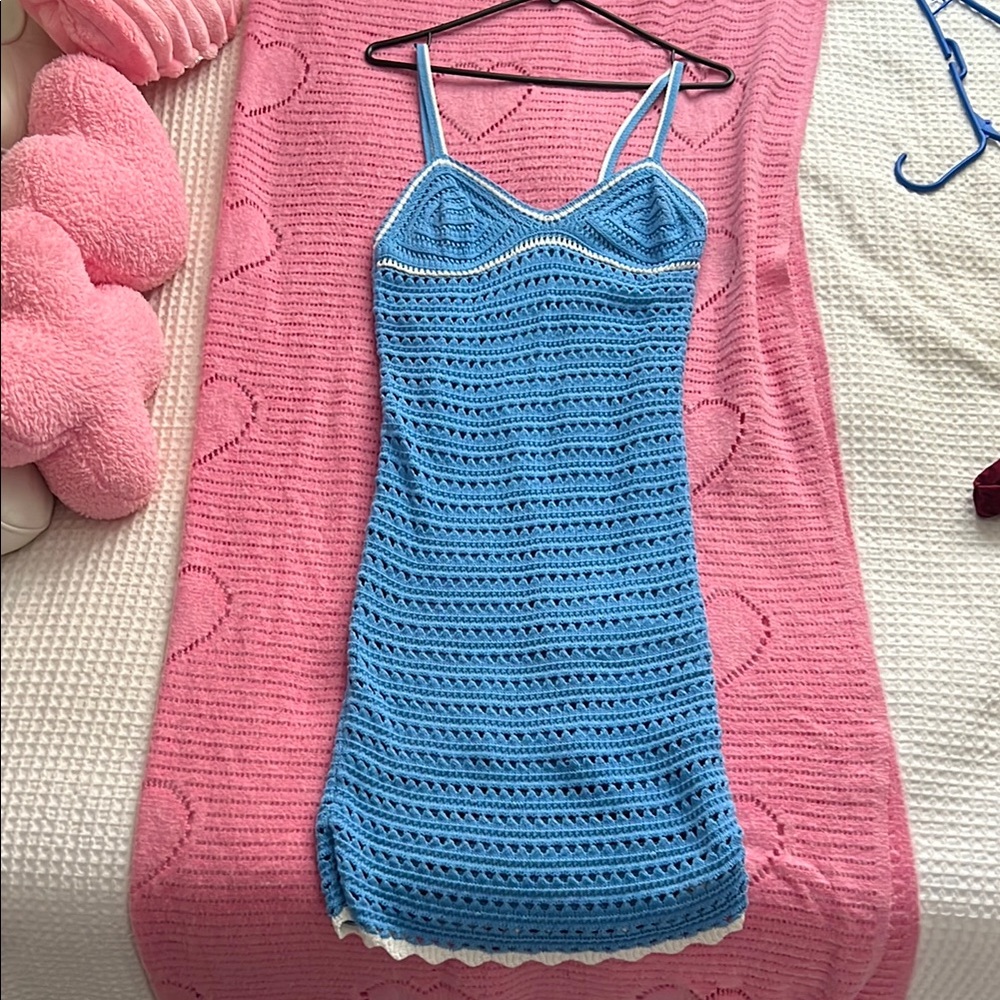 Blue Crochet Slip Dress